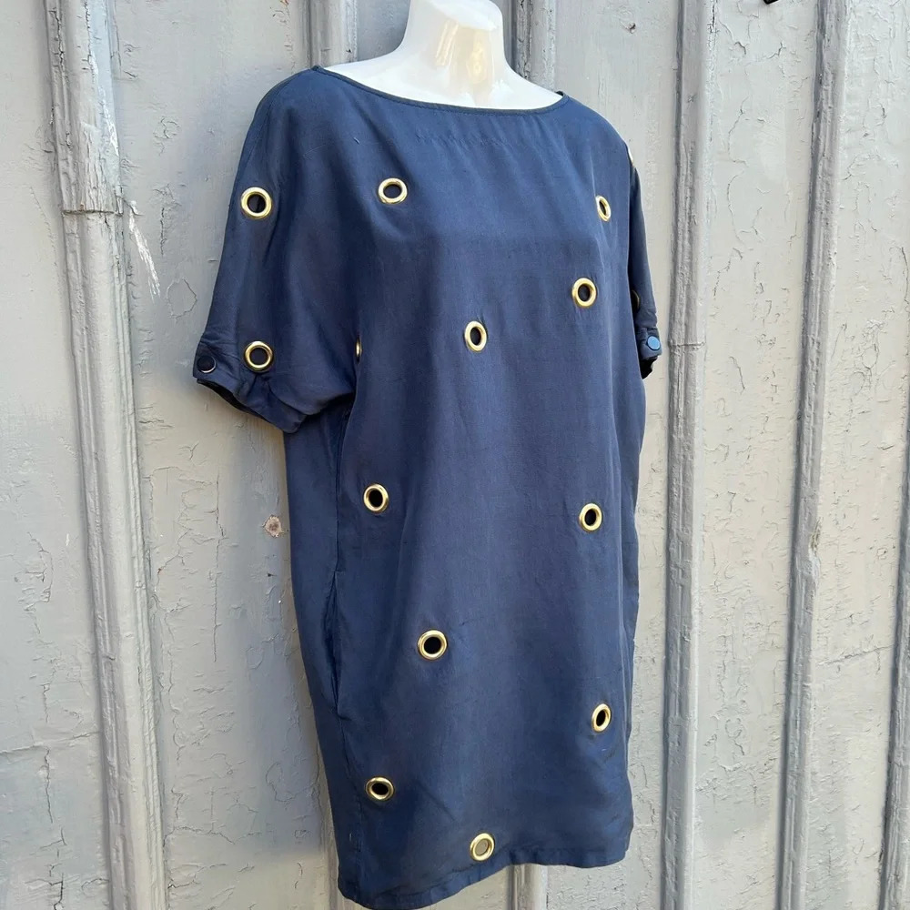 Stella McCartney Navy Silk Grommet Dress, size 38 - Picture 6 of 16
